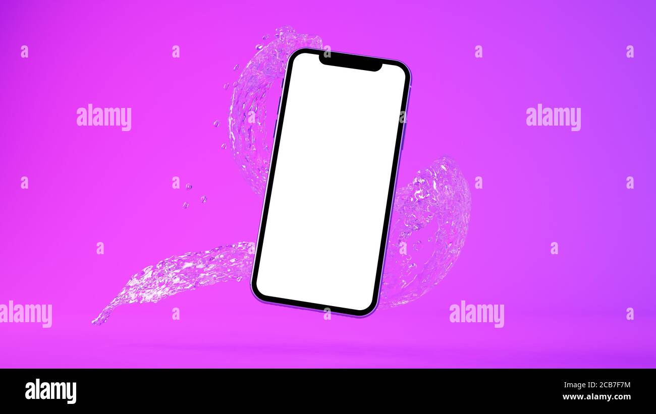 Phone and water splash mockup 3d rendering Stock Photo