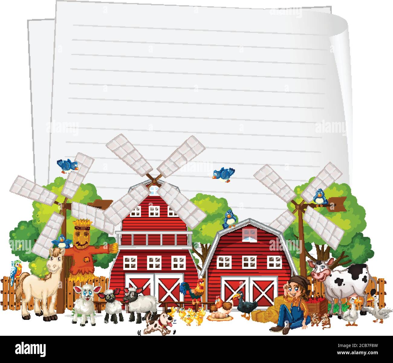 Blank paper with animal farm set isolated illustration Stock Vector ...