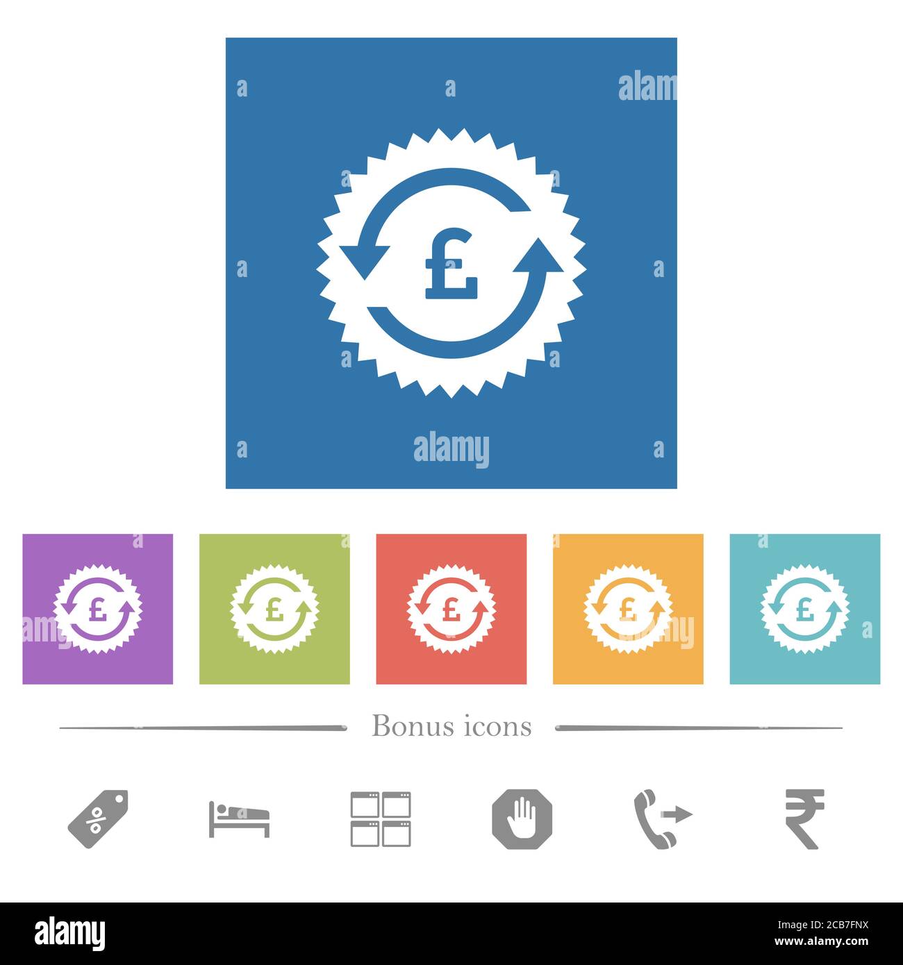 Pound pay back guarantee sticker flat white icons in square backgrounds ...