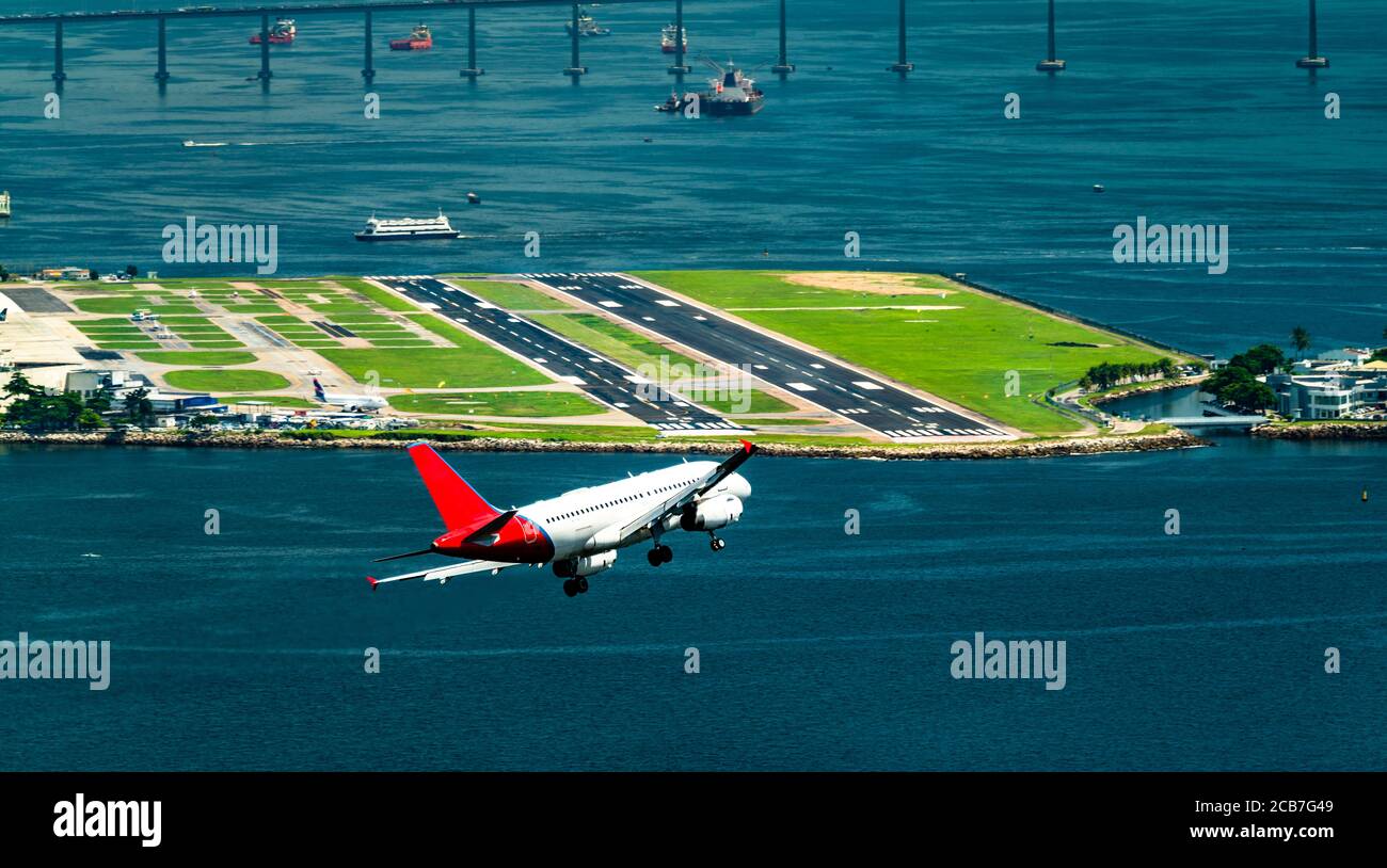 Airplane before landing at Rio de Janeiro Airport in Brazil Stock Photo
