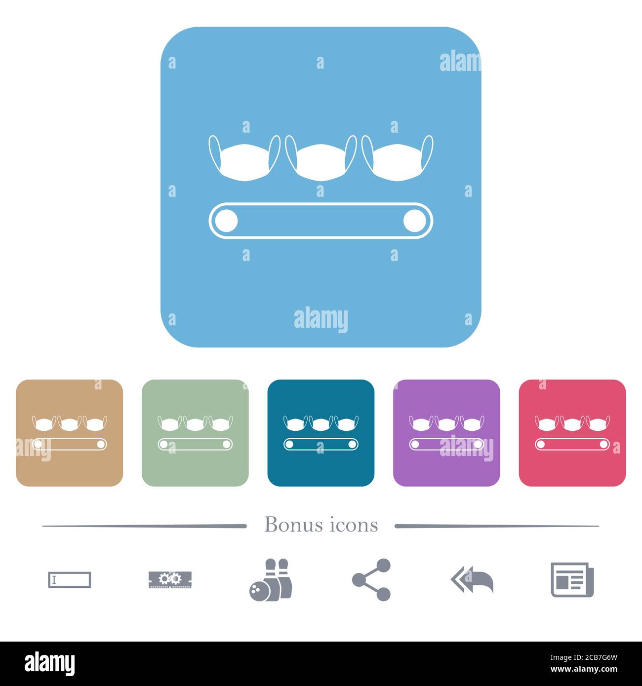 Mask manufacturing white flat icons on color rounded square backgrounds ...