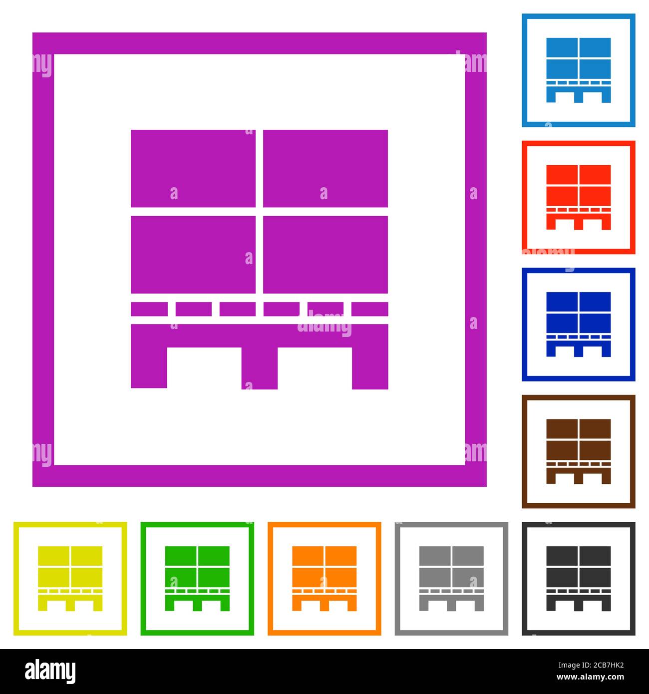 Pallet with boxes flat color icons in square frames on white background ...