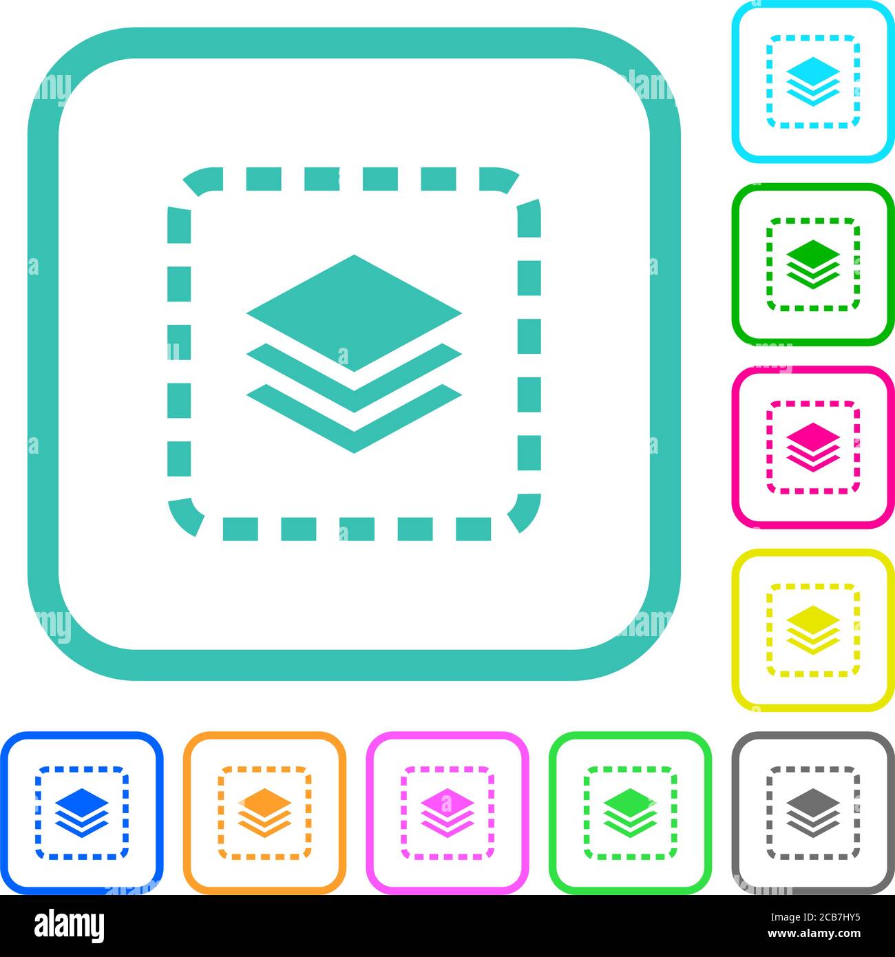 Place layer vivid colored flat icons in curved borders on white ...