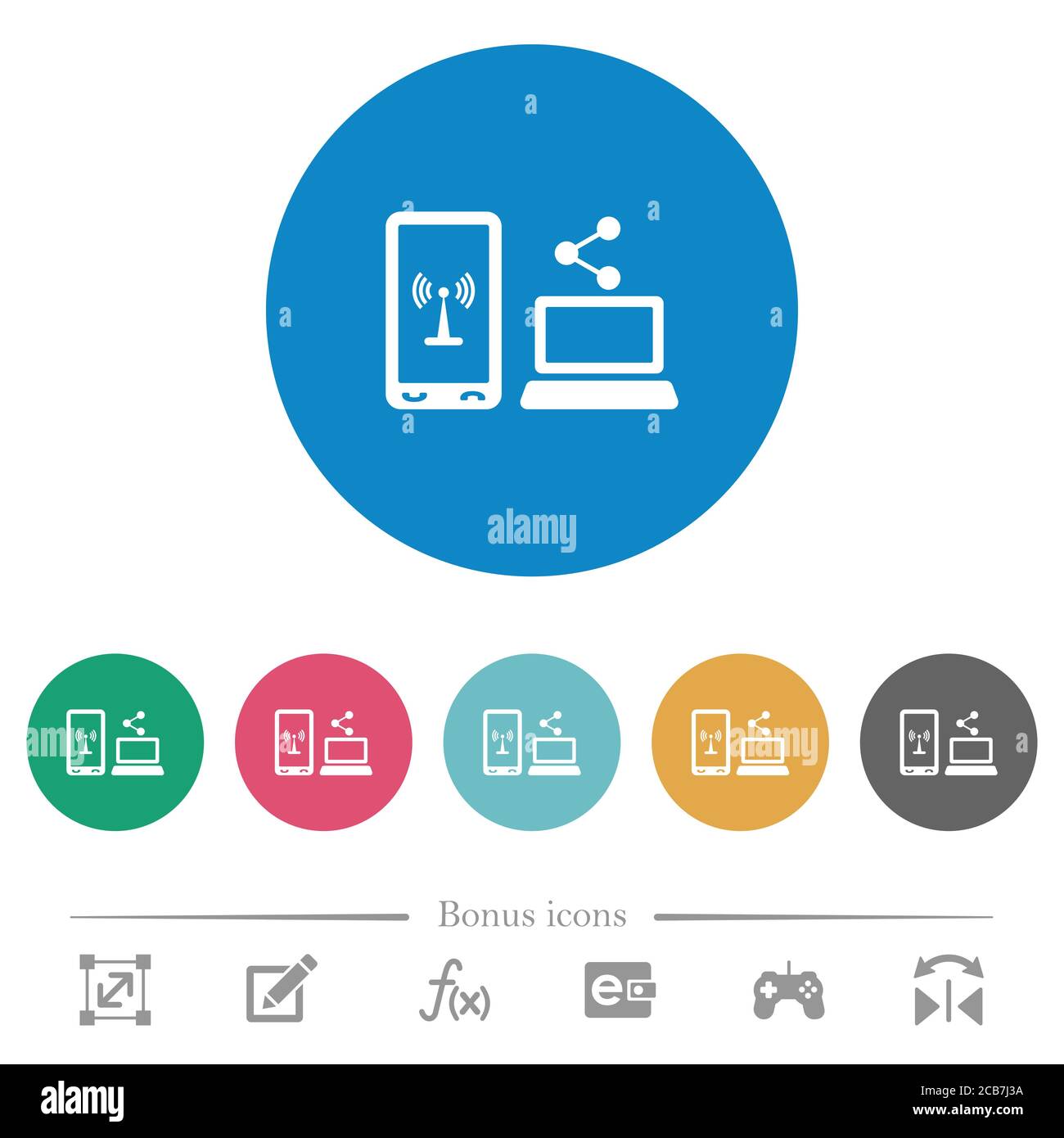 Share mobile internet flat white icons on round color backgrounds. 6 ...