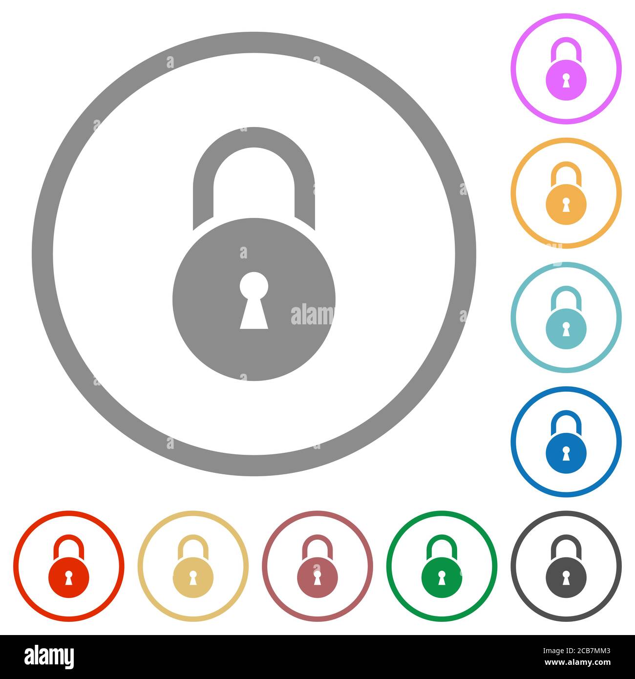 Locked round padlock with keyhole flat color icons in round outlines on ...