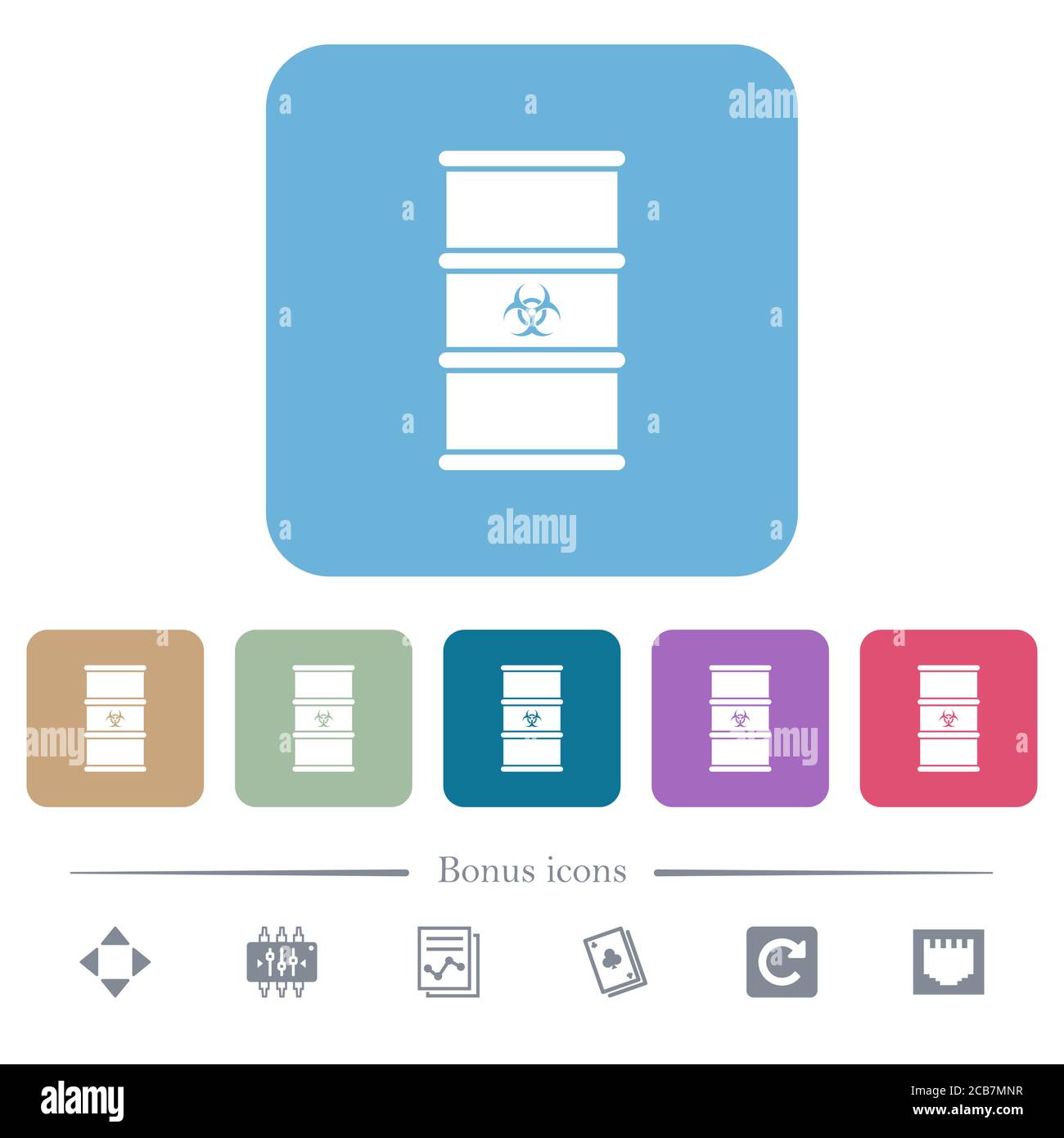 Biohazard waste white flat icons on color rounded square backgrounds. 6 ...