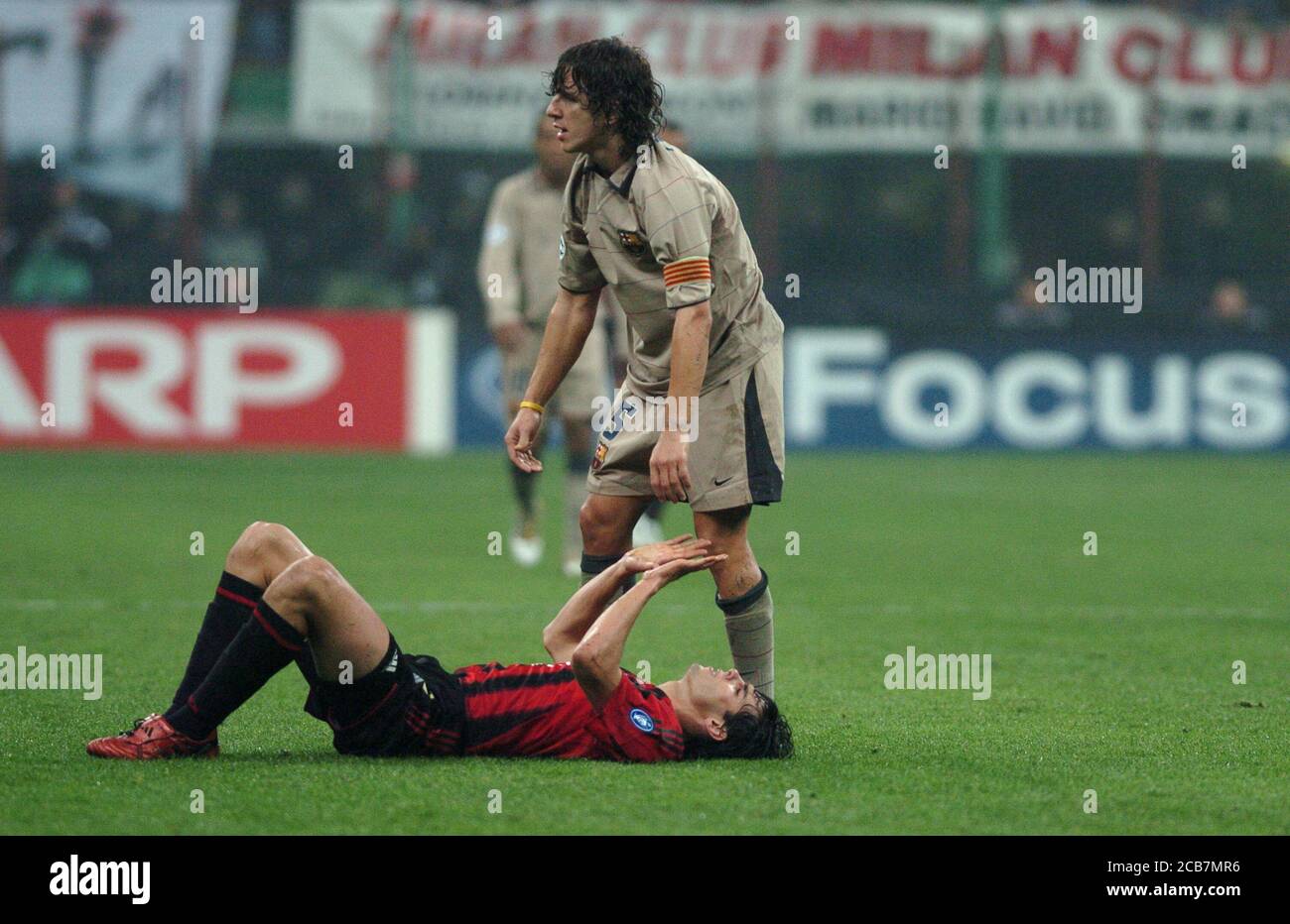 Milan  Italy, 20 Octobert 2004, 'SAN SIRO ' Stadium, UEFA Champions League 2004/2005 , AC Milan - FC Barcelona: Carles Puyol and Kaka during the match Stock Photo