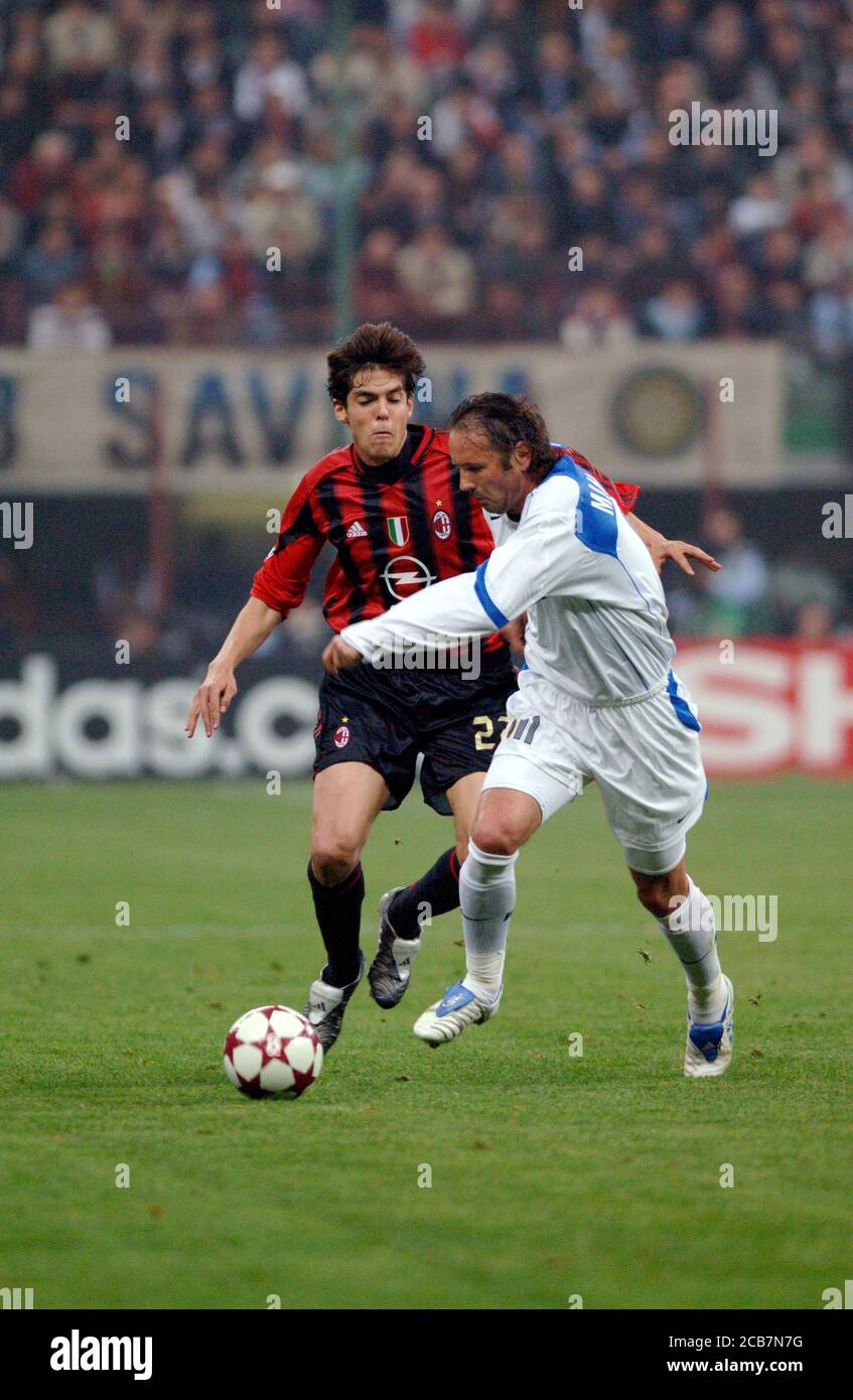 Milan  Italy  06 April 2005, 'G.MEAZZA SAN SIRO ' Stadium, Football championship Seria A 2004/2005,  AC Milan - FC Inter   : Sinisa Mihajlovic and Kaka in action during the match Stock Photo