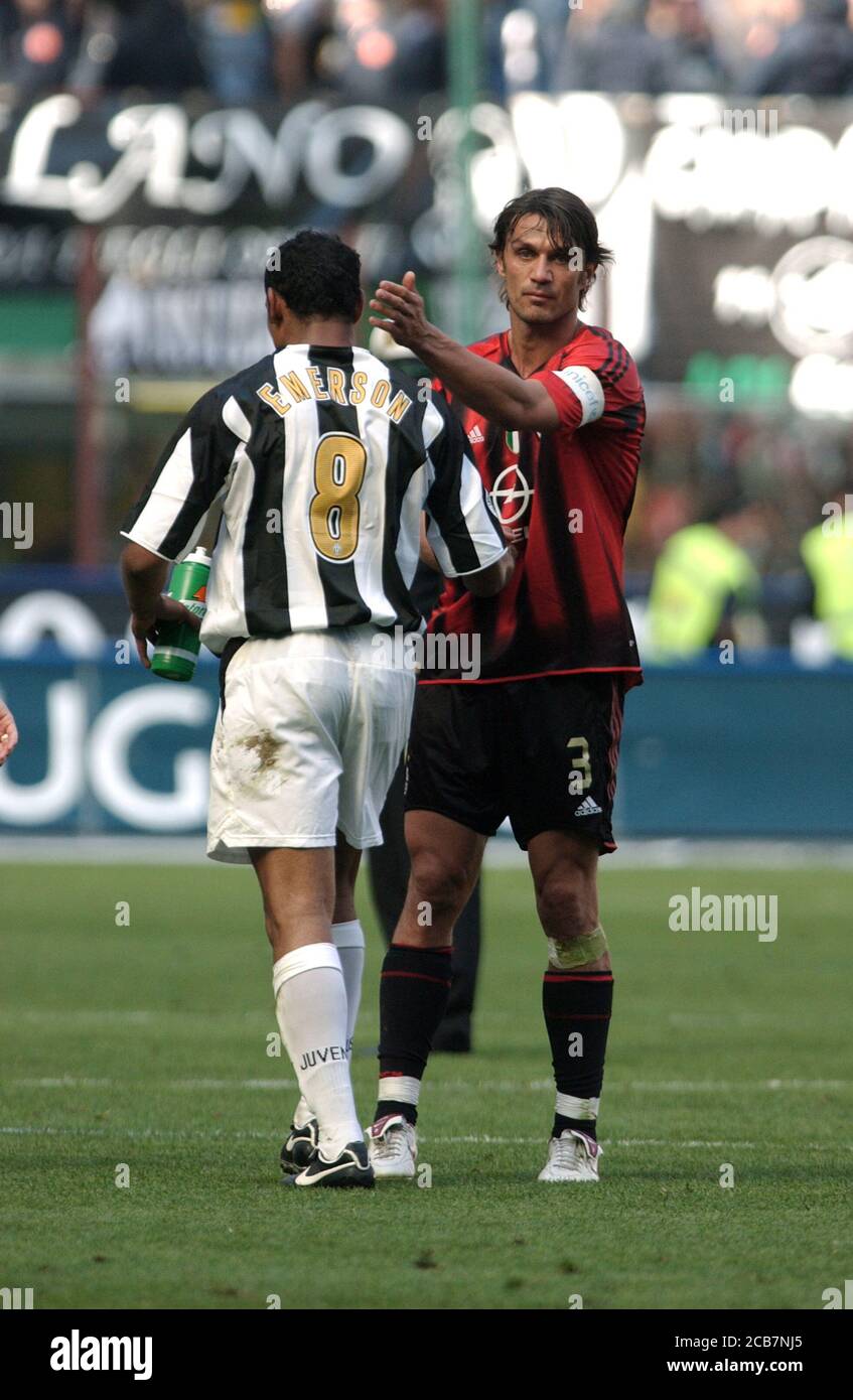 Milan Italy, 08 May 2005, "G.MEAZZA SAN SIRO " Stadium, Serious Football  Championship A 2004/2005, AC Milan - FC Juventus : Paolo Maldini and  Emerson at the end of the game Stock Photo - Alamy