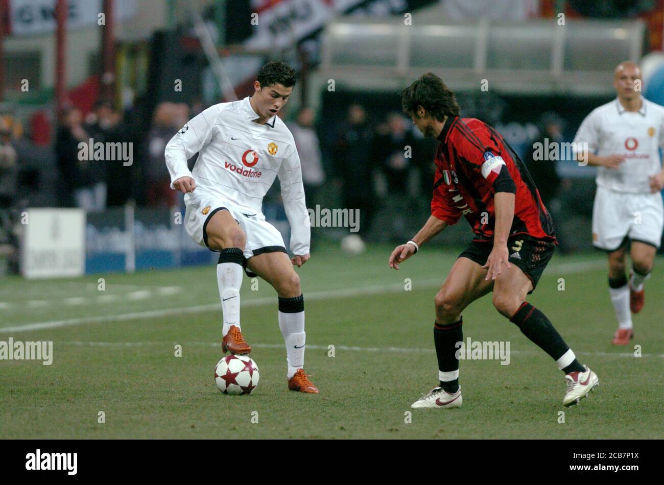 Milan Italy, 08 March 2005, "SAN SIRO " Stadium, UEFA Champions League  2004/2005 , AC Milan - FC Manchester UTD : Cristiano Ronaldo and Paolo  Maldini in action during the match Stock Photo - Alamy