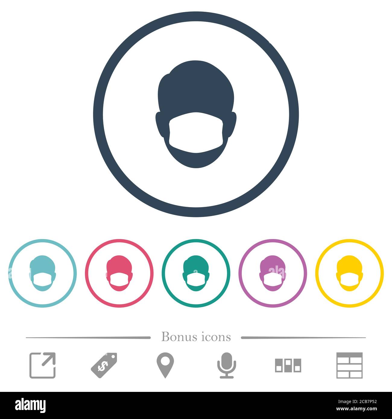 Face with medical mask flat color icons in round outlines. 6 bonus ...