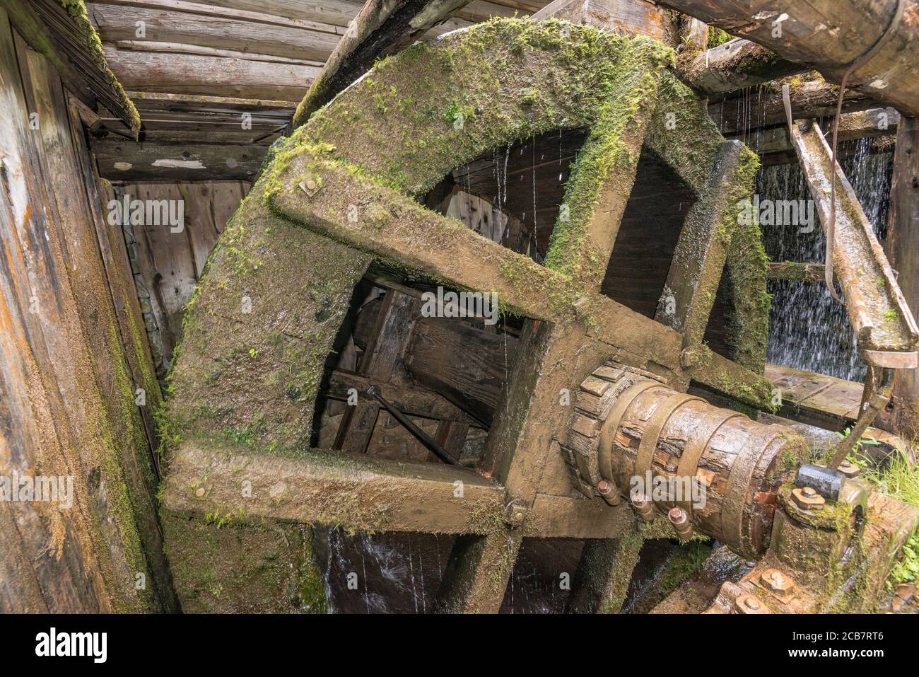 Overshot water wheel at historic Oblazy Water Mill at Kvacianka river