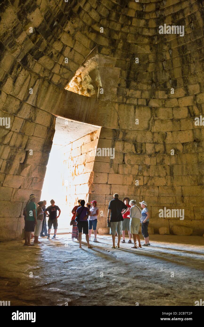 Mycenae, Argolis, Peloponnese, Greece.  The tholos tomb known as the Treasury of Atreus. Mycenae is a UNESCO World Heritage Site. Stock Photo