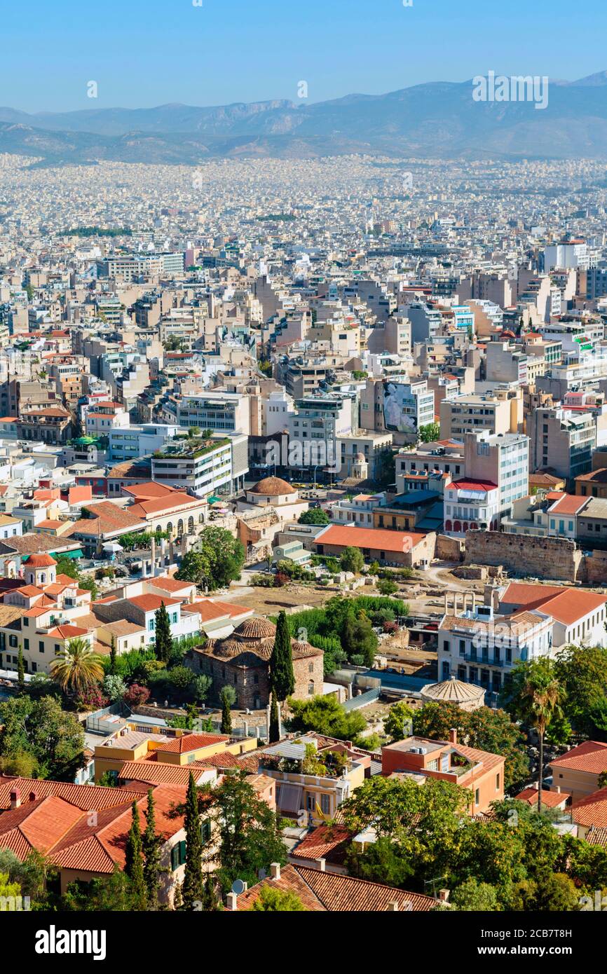 Athens, Attica, Greece.  View over Athens from the Acropolis. Stock Photo