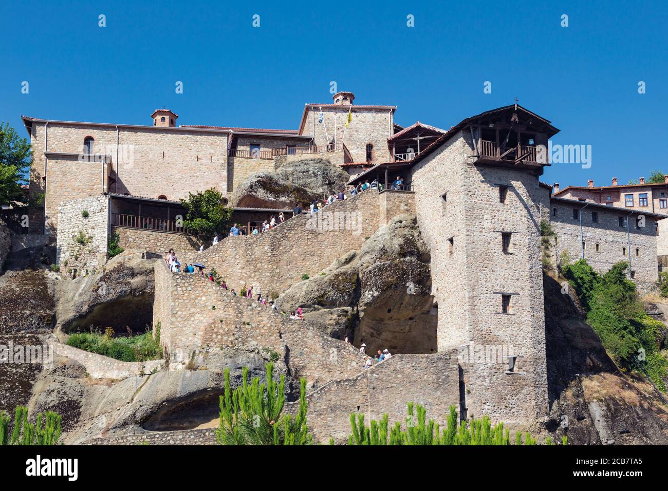 Meteora, Thessaly, Greece.  The Monastery of the Transfiguration or The Great Meteora, also known as The Holy Monastery of Great Meteoron, founded in Stock Photo