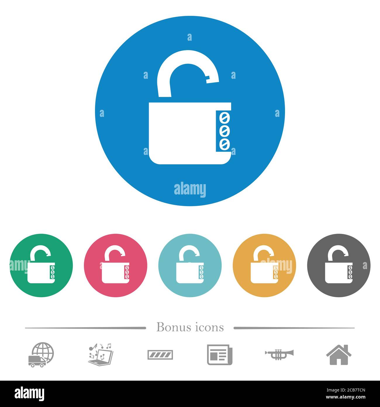 Unlocked combination lock with side numbers flat white icons on round ...