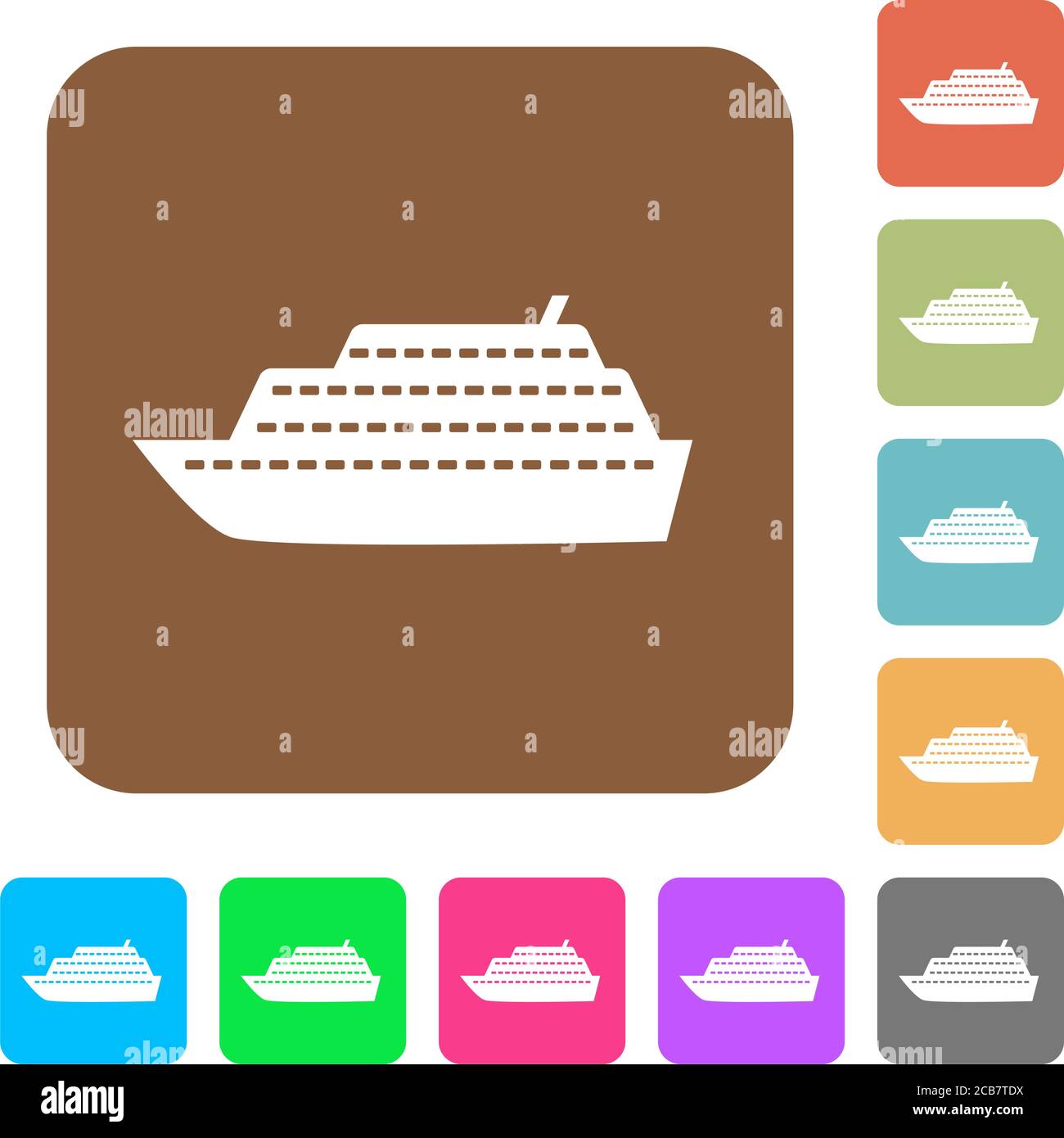 Cruise ship flat icons on rounded square vivid color backgrounds Stock ...