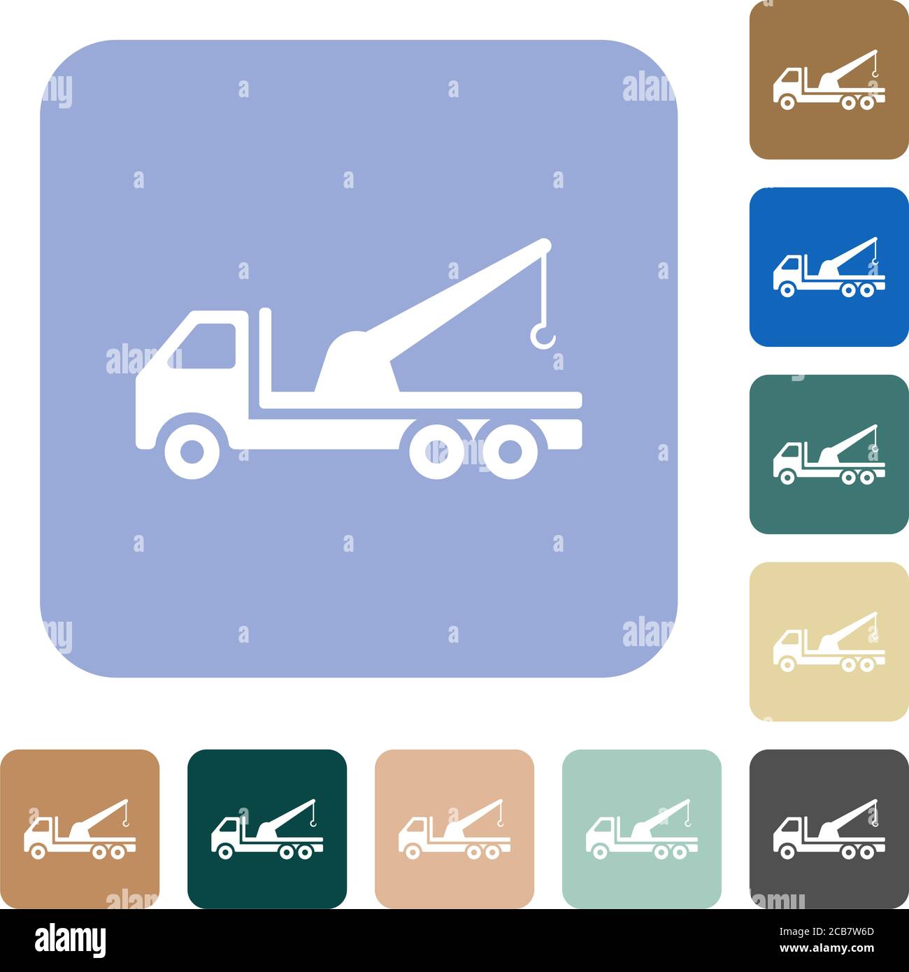 Crane truck white flat icons on color rounded square backgrounds Stock ...