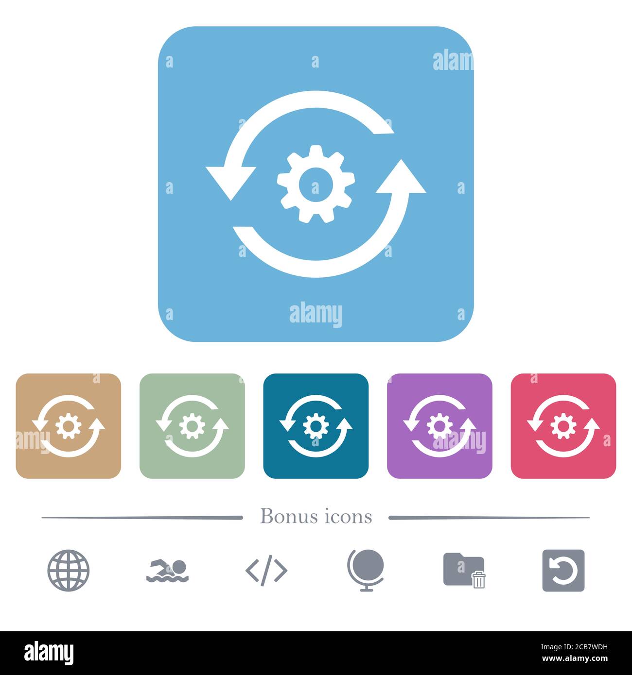 Refresh settings white flat icons on color rounded square backgrounds ...