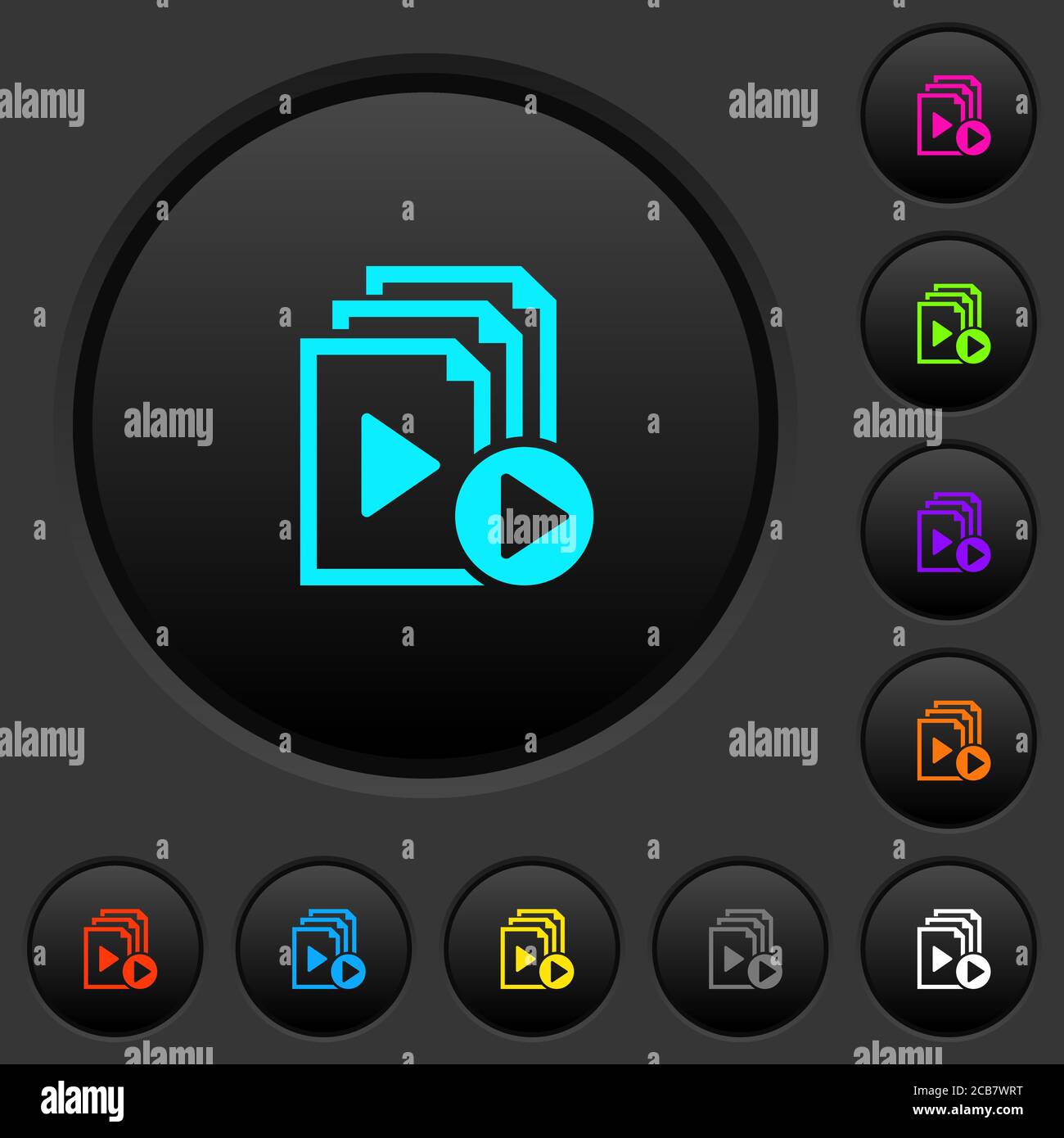 Start playlist dark push buttons with vivid color icons on dark grey ...