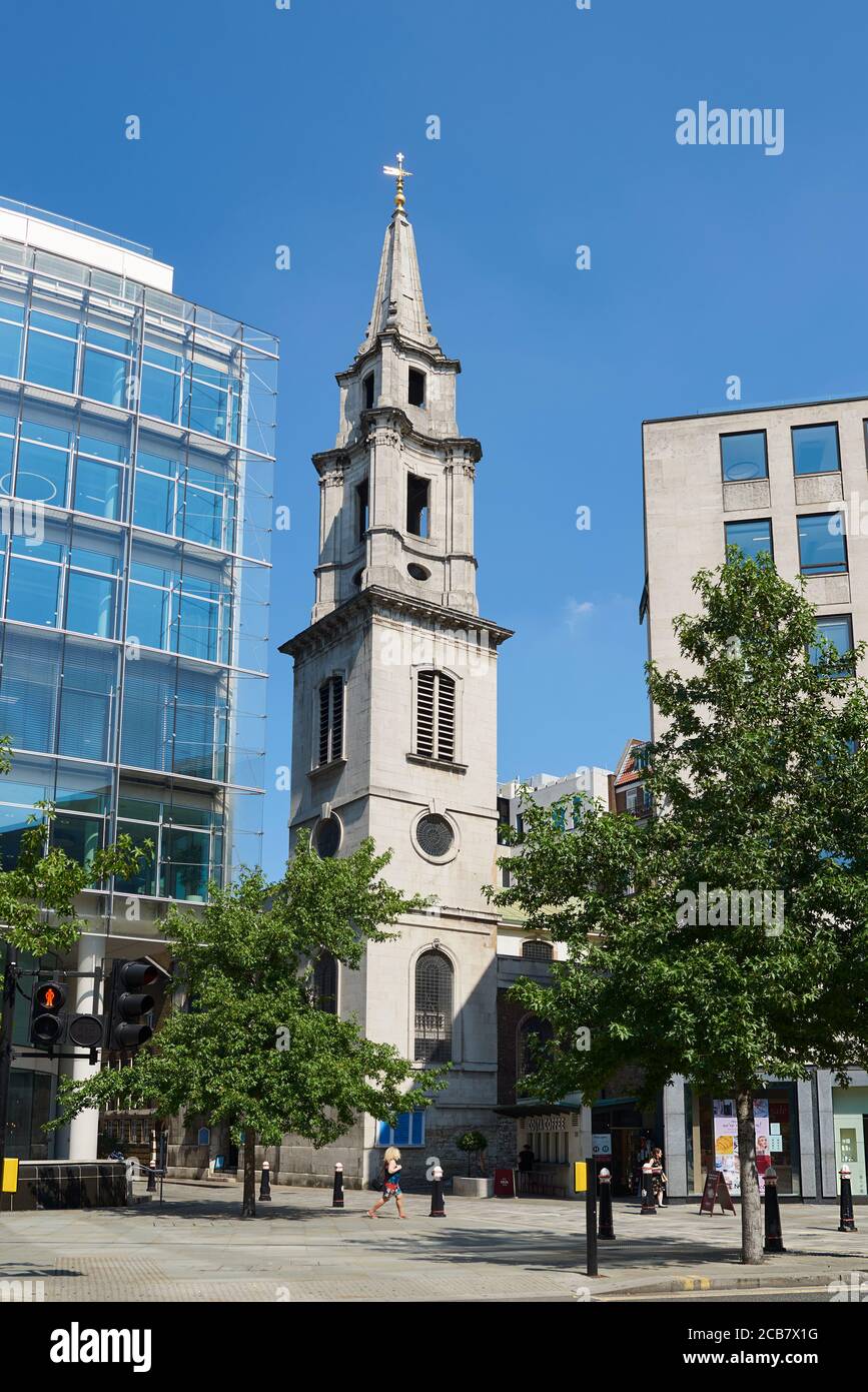 The Baroque church tower of St Vedast-alias-Foster in the City of London, UK Stock Photo