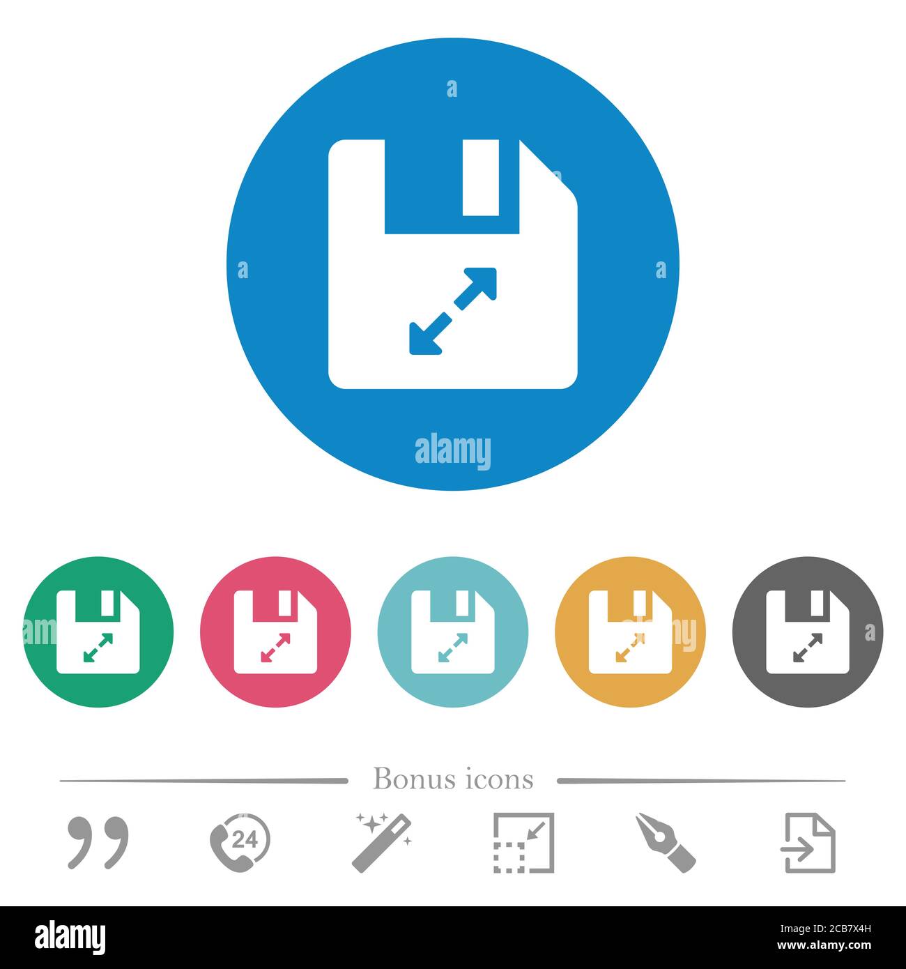 Uncompress file flat white icons on round color backgrounds. 6 bonus ...