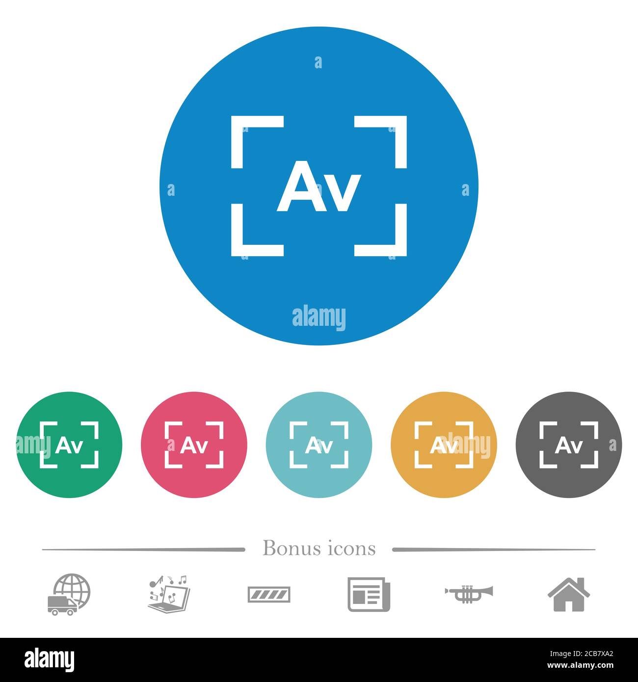 Camera aperture value mode flat white icons on round color backgrounds ...