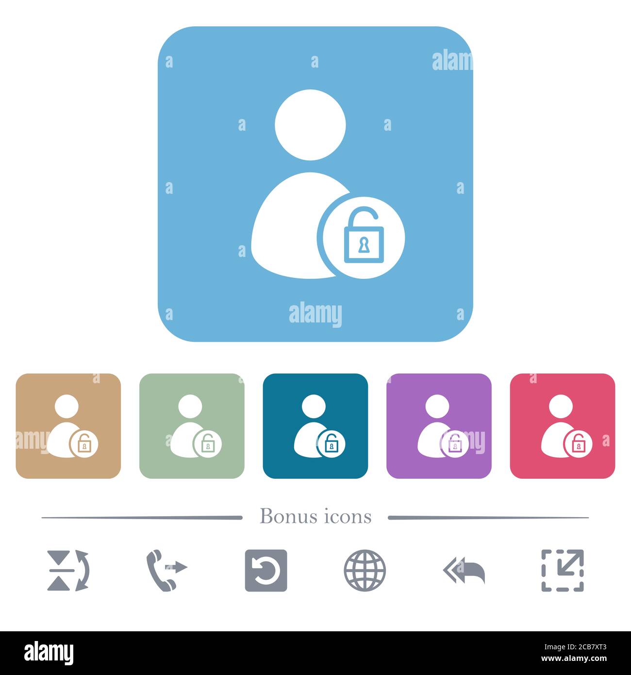 Unlock user account white flat icons on color rounded square ...