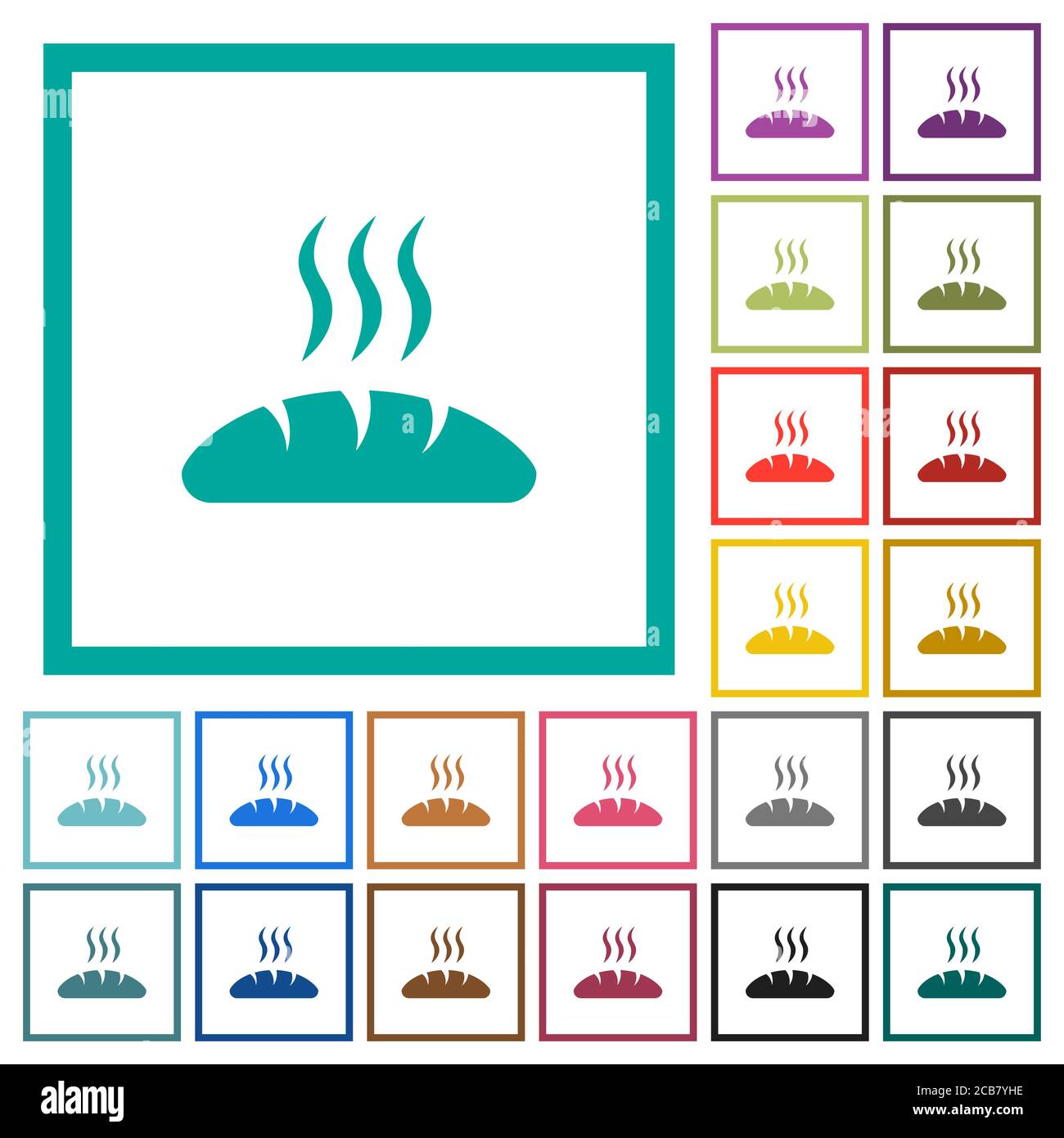 Fresh bread flat color icons with quadrant frames on white background Stock Vector