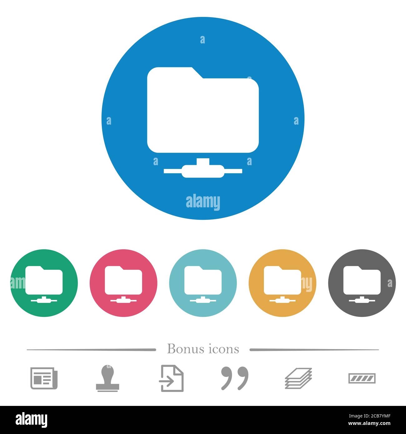Network folder flat white icons on round color backgrounds. 6 bonus ...