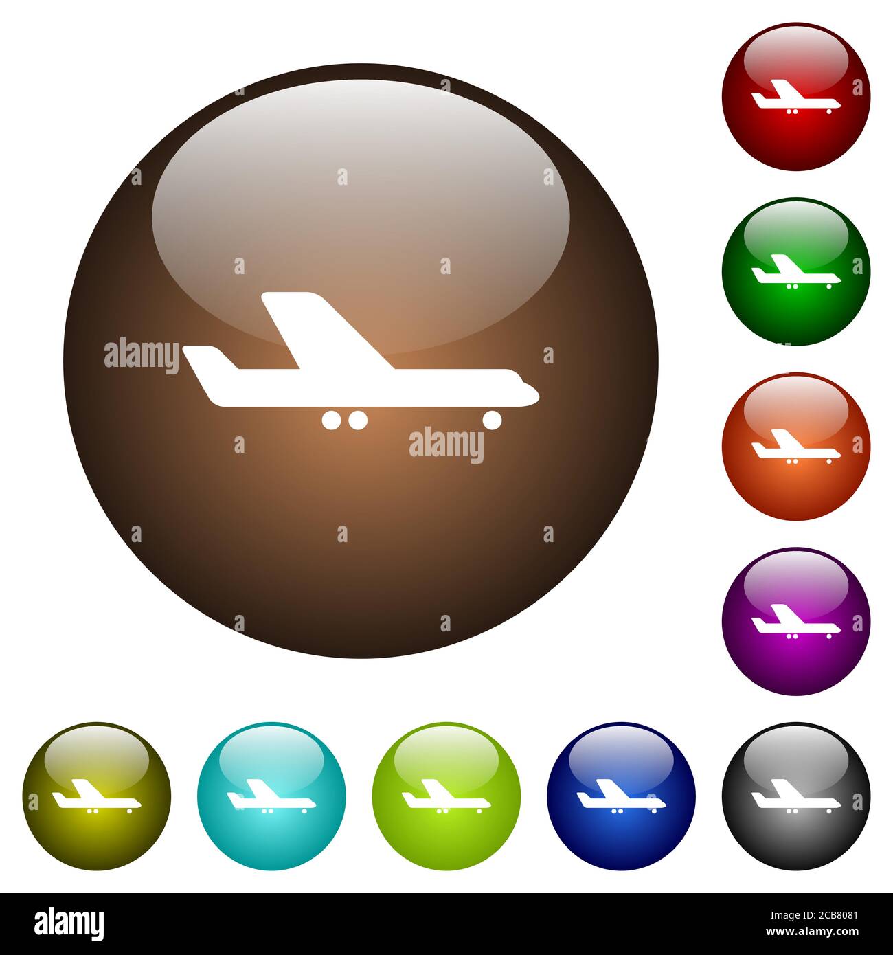 Airplane white icons on round glass buttons in multiple colors Stock ...