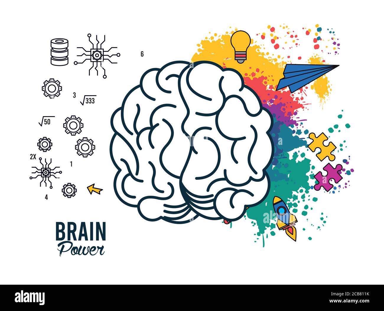 brain power poster with colors and set items vector illustration design