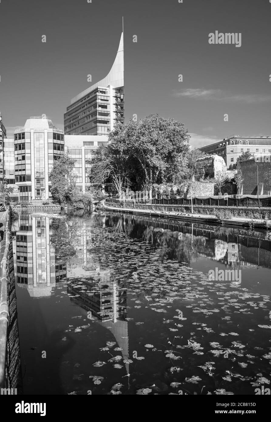 Black and White Landscape of The Blade, and Kennet and Avon Canal, Reading, Berkshire, England, UK, GB. Stock Photo