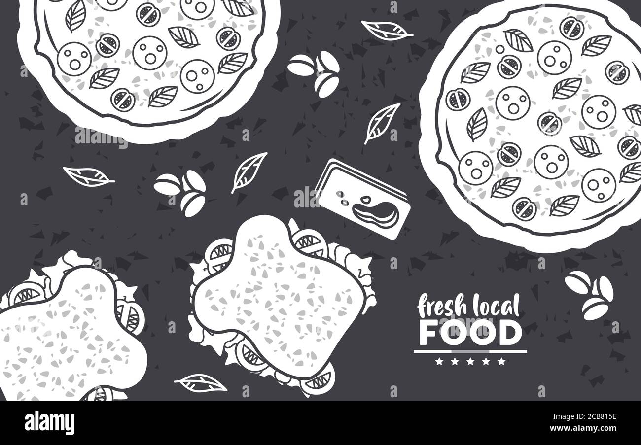 fresh local food lettering in black background vector illustration ...