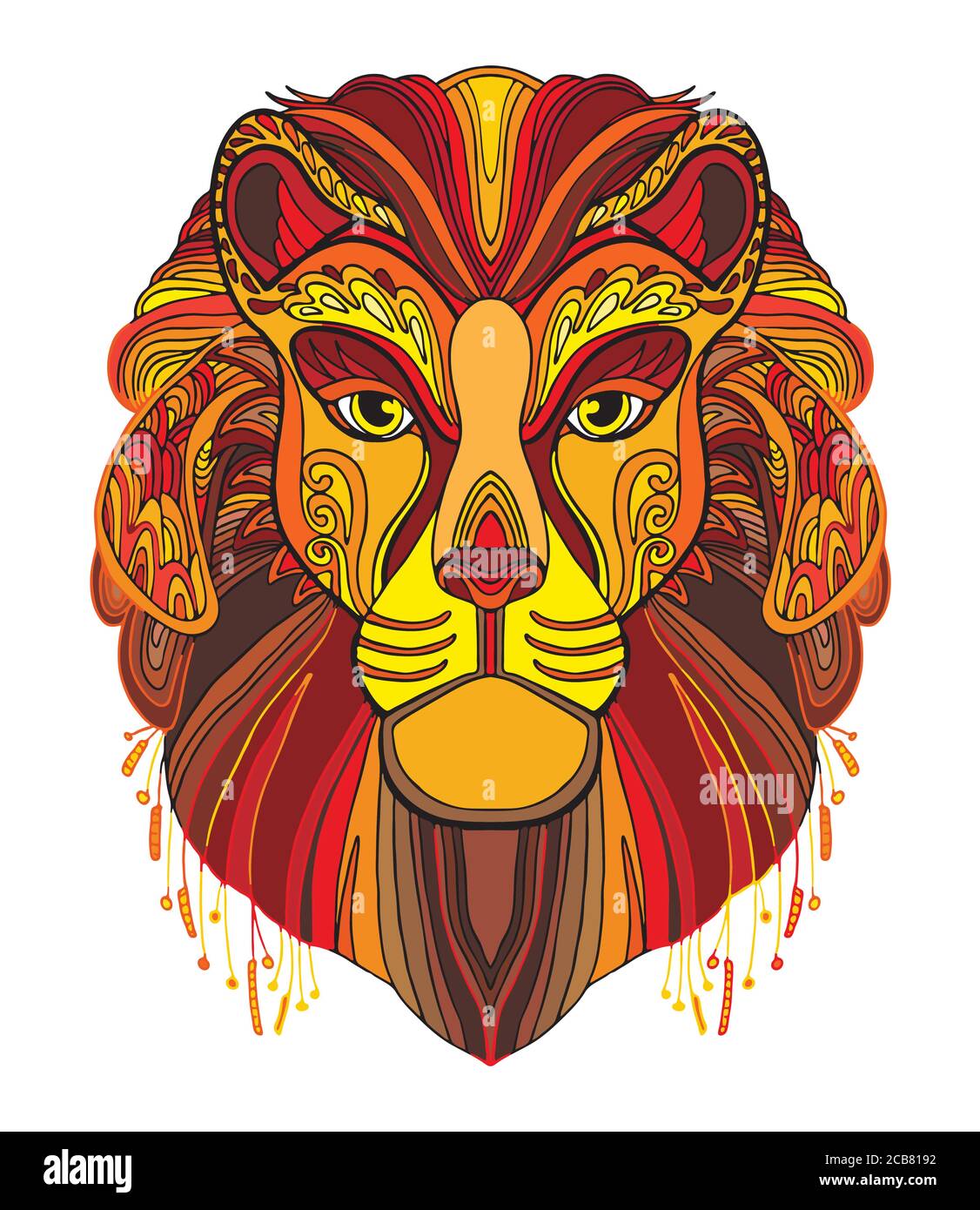 Vector colorful ornamental portrait of lion. Decorative abstract vector contour illustration isolated on white background. For adult coloring, design, Stock Vector