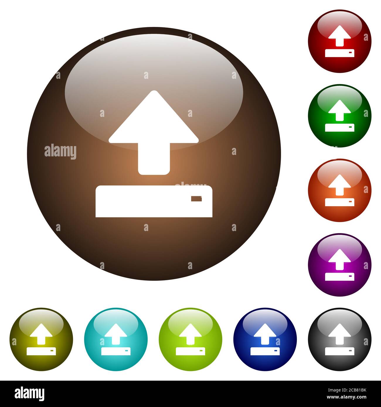 Open white icons on round glass buttons in multiple colors Stock Vector ...