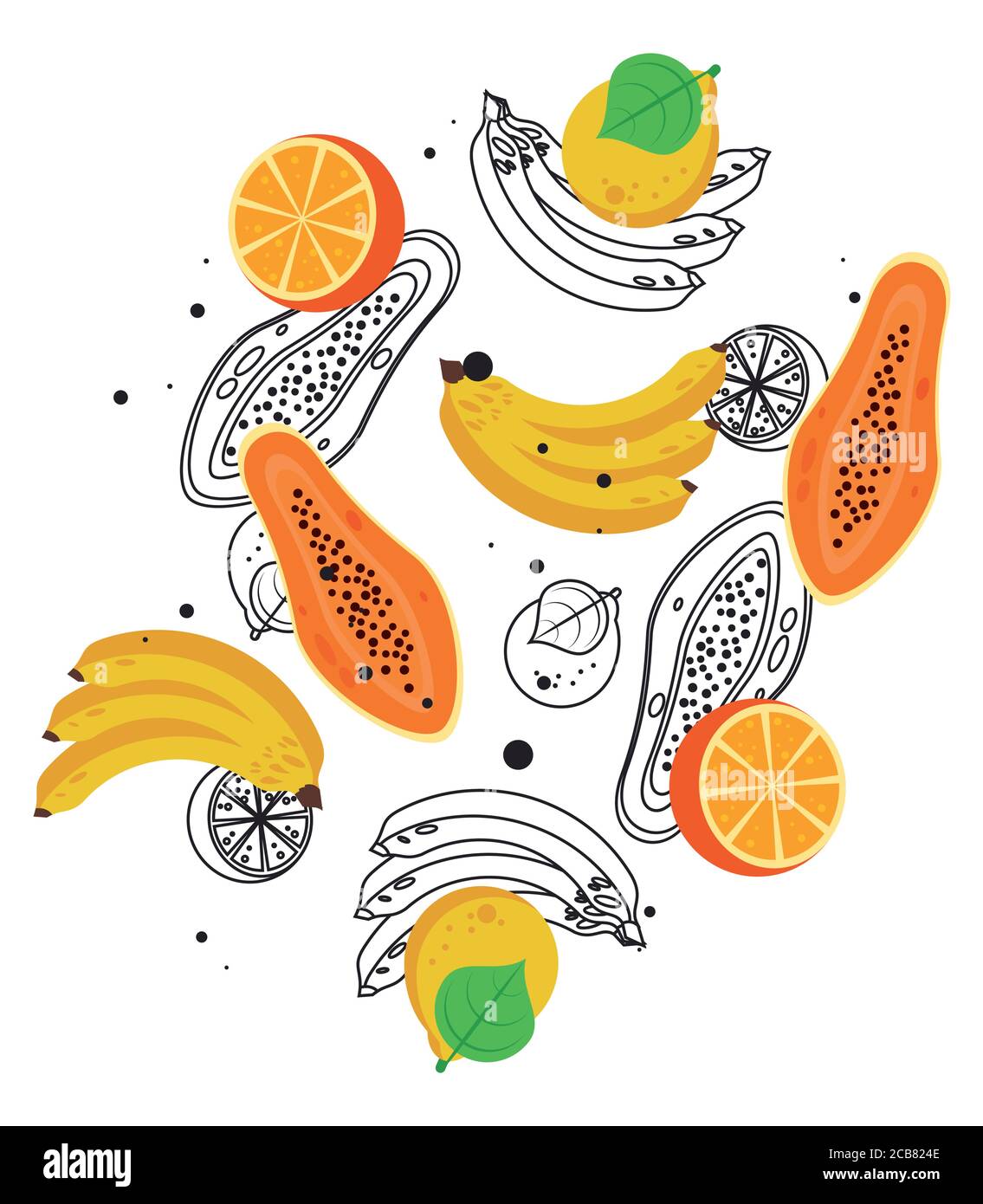 fresh local fruits with bananas and papayas in white background vector illustration design Stock Vector