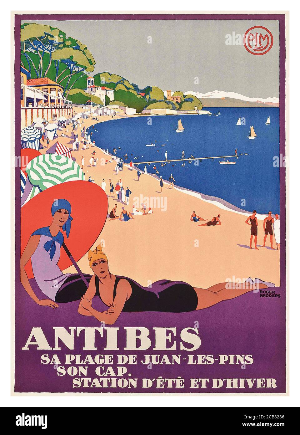 Vintage 1920’s Travel Poster ANTIBES lithograph in colours, c.1928, printed by Lucien Serre & Cie., Paris, Roger Broders (1883-1953) Stock Photo