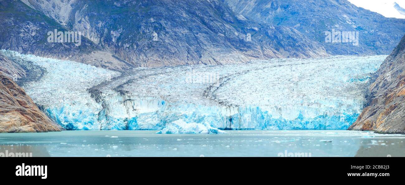Closeup Panorama of the Dawes Glacier n Alaska Stock Photo