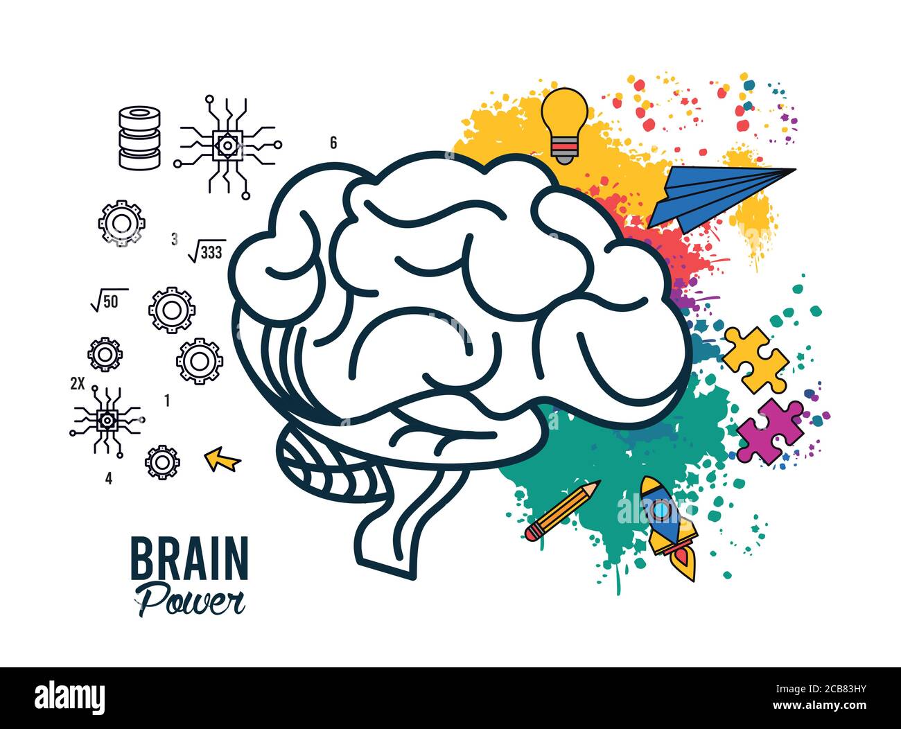 brain power template with colors and set icons vector illustration ...