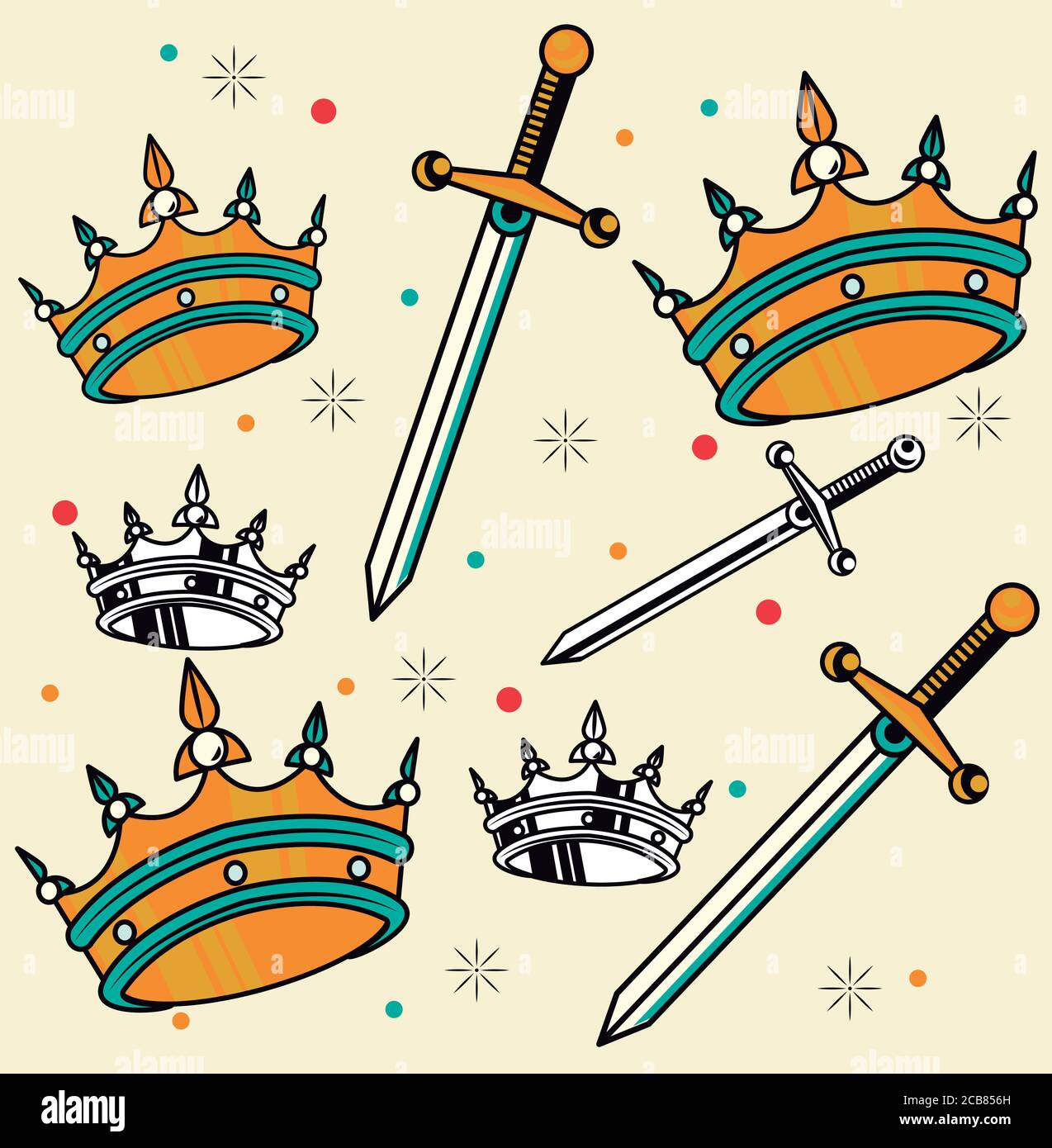 crowns and swords tattoo studio graphic 2461367 Vector Art at Vecteezy