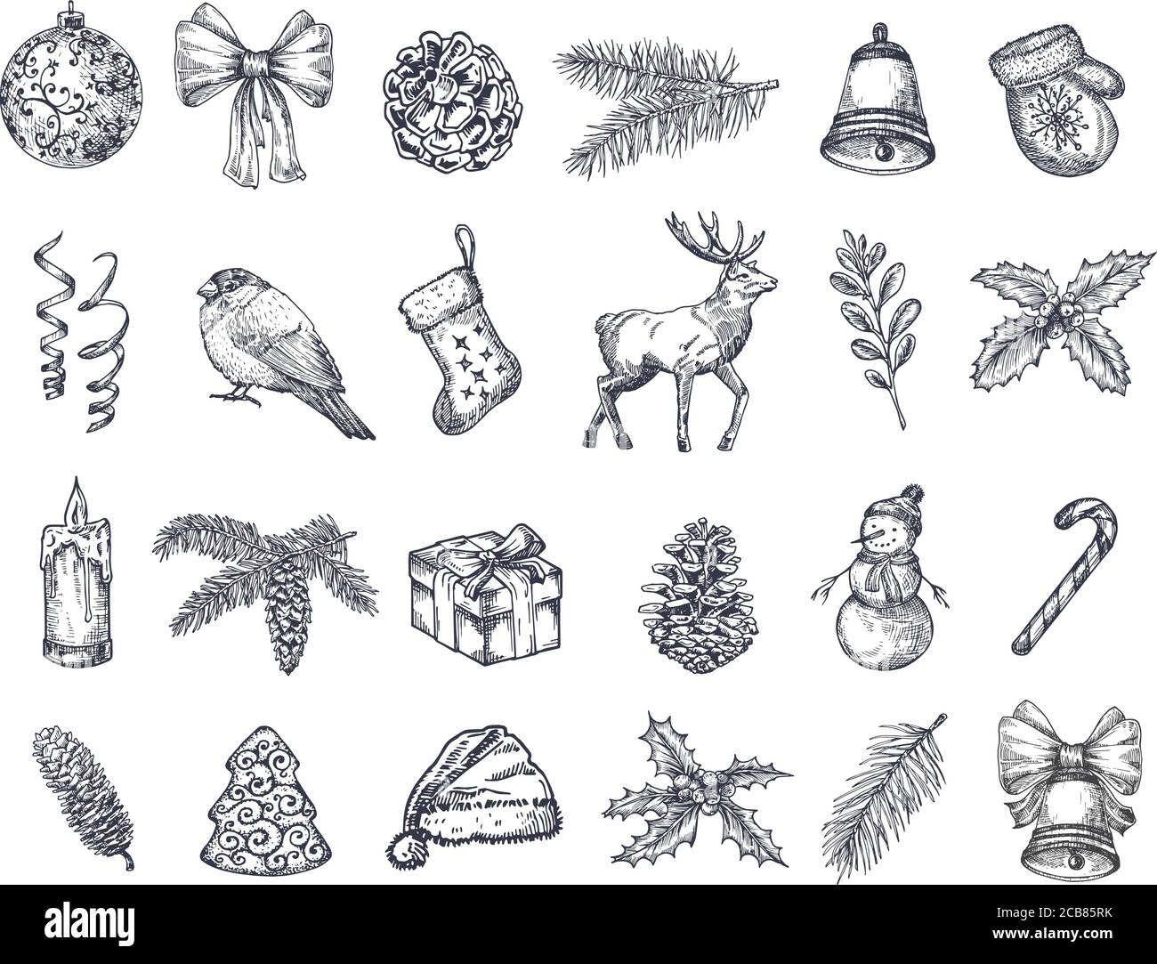Cute Set Of Hand Drawn Christmas Icons Decoration In Doodle Style Stock  Illustration - Download Image Now - iStock