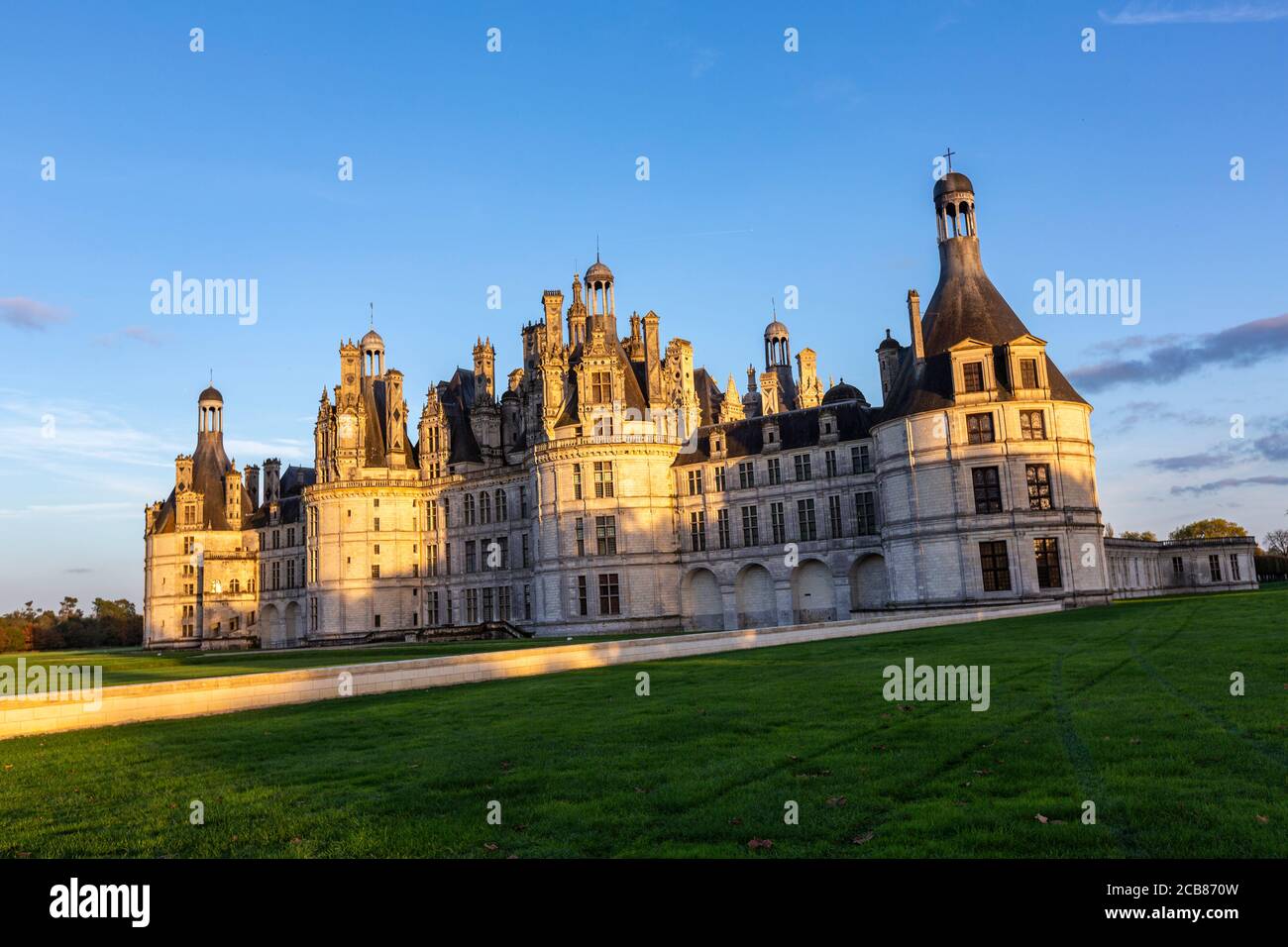 Château de Chambord at sunset, Chambord, Loir-et-Cher, France, Stock Photo