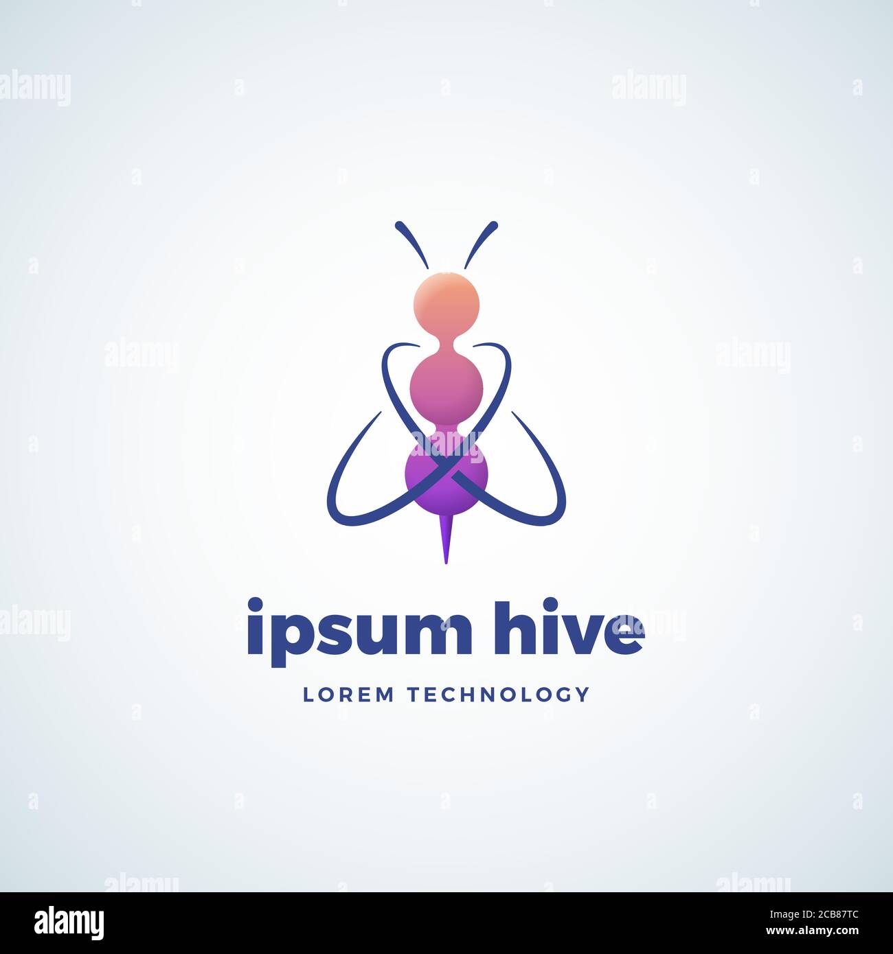 Lorem Ipsum Hive Technology Absrtract Vector Sign, Symbol or Logo Template. Bee Silhouette of Conected Spheres Chain Gradient Icon with Orbits as Stock Vector