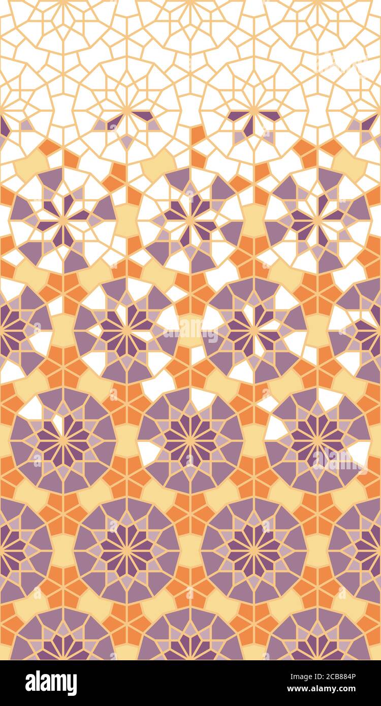 Arabesque vector seamless texture. Geometric halftone arabesque texture with color tile disintegration Stock Vector