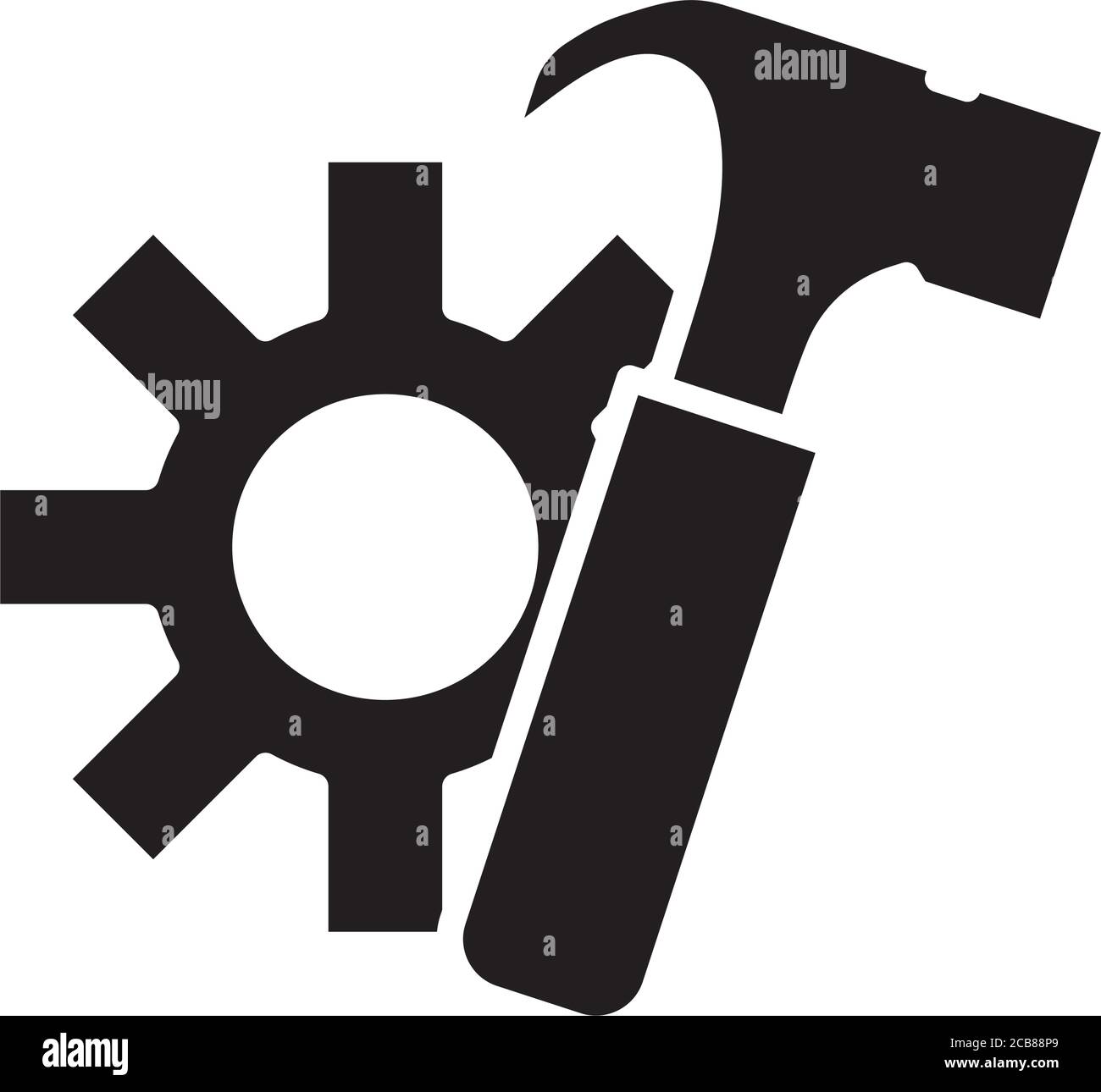 hammer with gear settings machine silhouette style icon vector ...