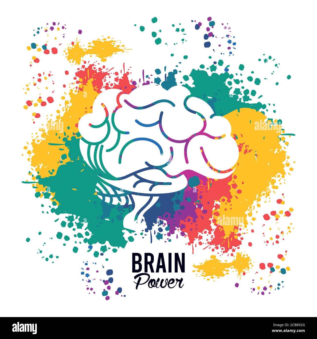 brain power poster with colors splashing vector illustration design ...