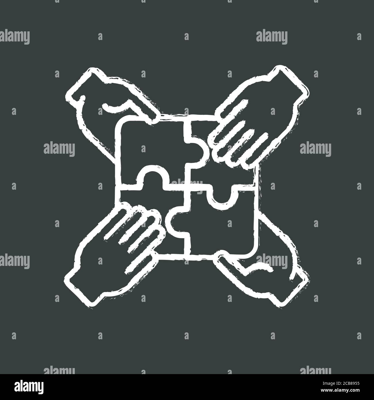 Teamwork building chalk white icon on black background. Teamwork skills