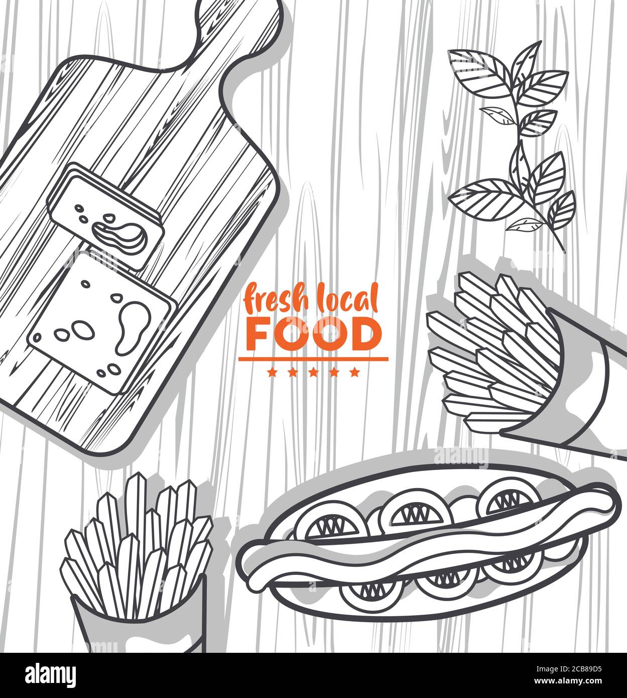fresh local food lettering in wooden background vector illustration ...