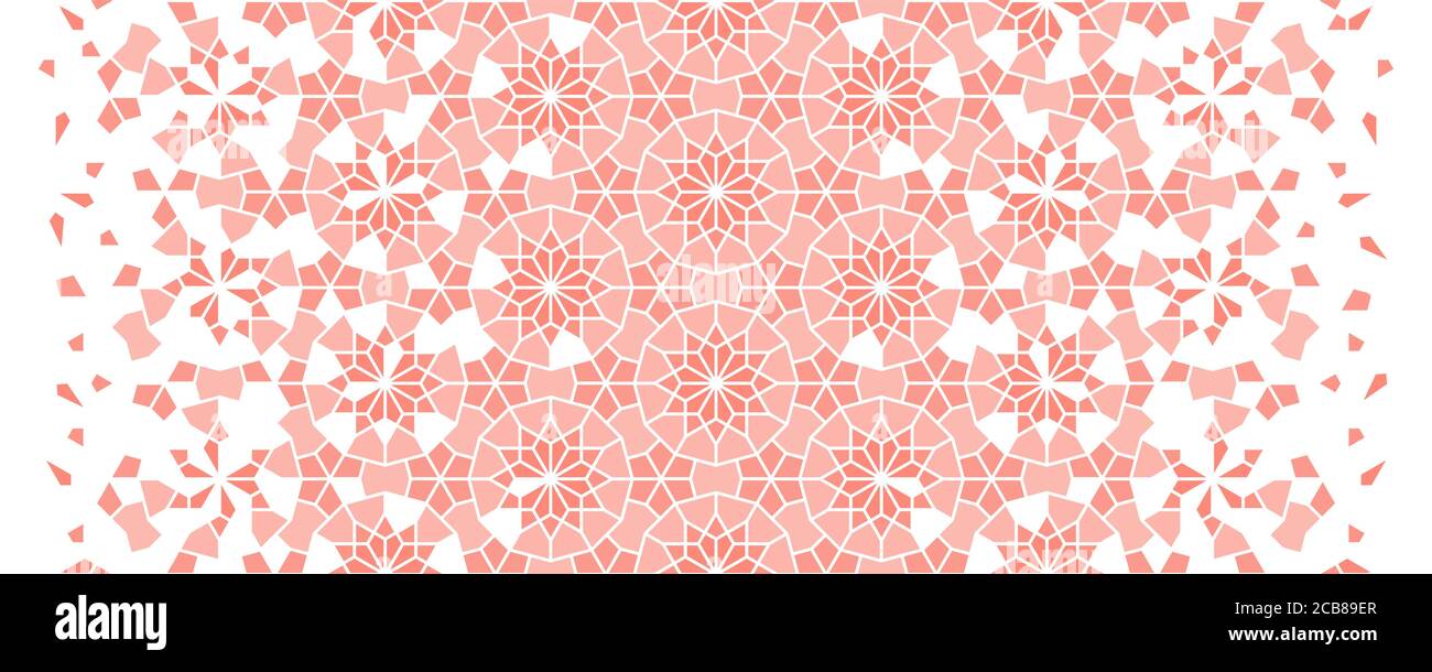 Living coral arabesque vector seamless pattern. Geometric halftone texture with orange color tile disintegration Stock Vector